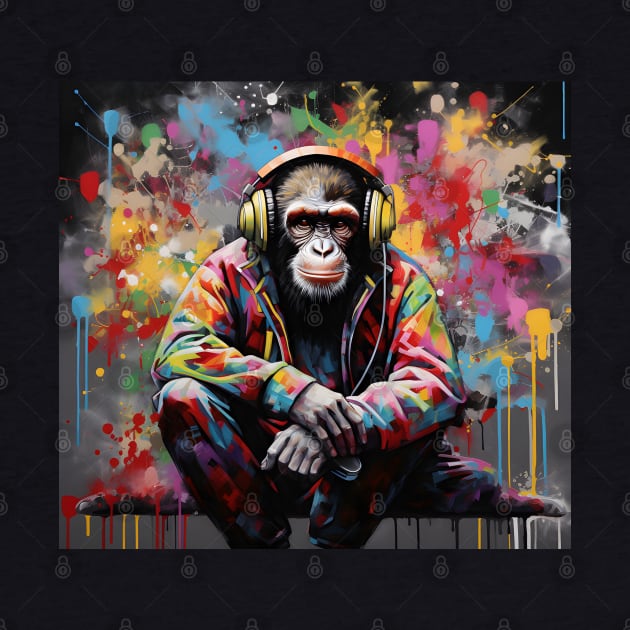 Cool BANKSY DJ Monkey With Headphones Art by VisionDesigner